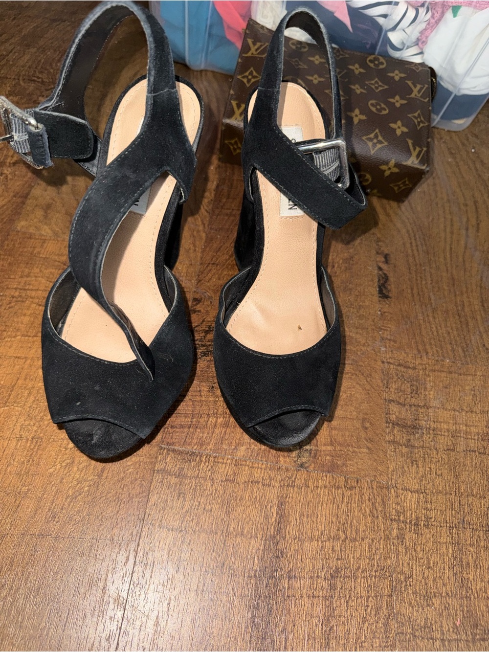 Steve Madden Black Suede Crisscross Open-Toe Slingback Heels